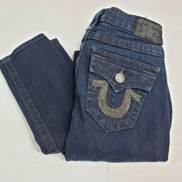True Religion Women's Julie Skinny Jean Flap Pockets Dark Blue Size: 26 - Picture 3 of 12